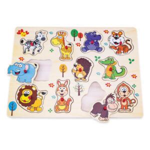Kids Puzzles - Wild Animals Themed Wooden Peg Puzzle
