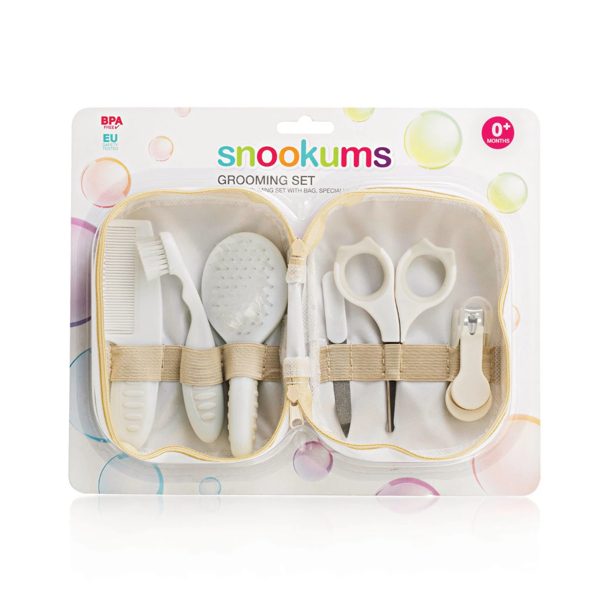 Snookums baby grooming set with six essential grooming tools in travel case packaging