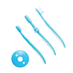 Snookums blue baby toothbrush 3-piece set with three-stage oral care brushes