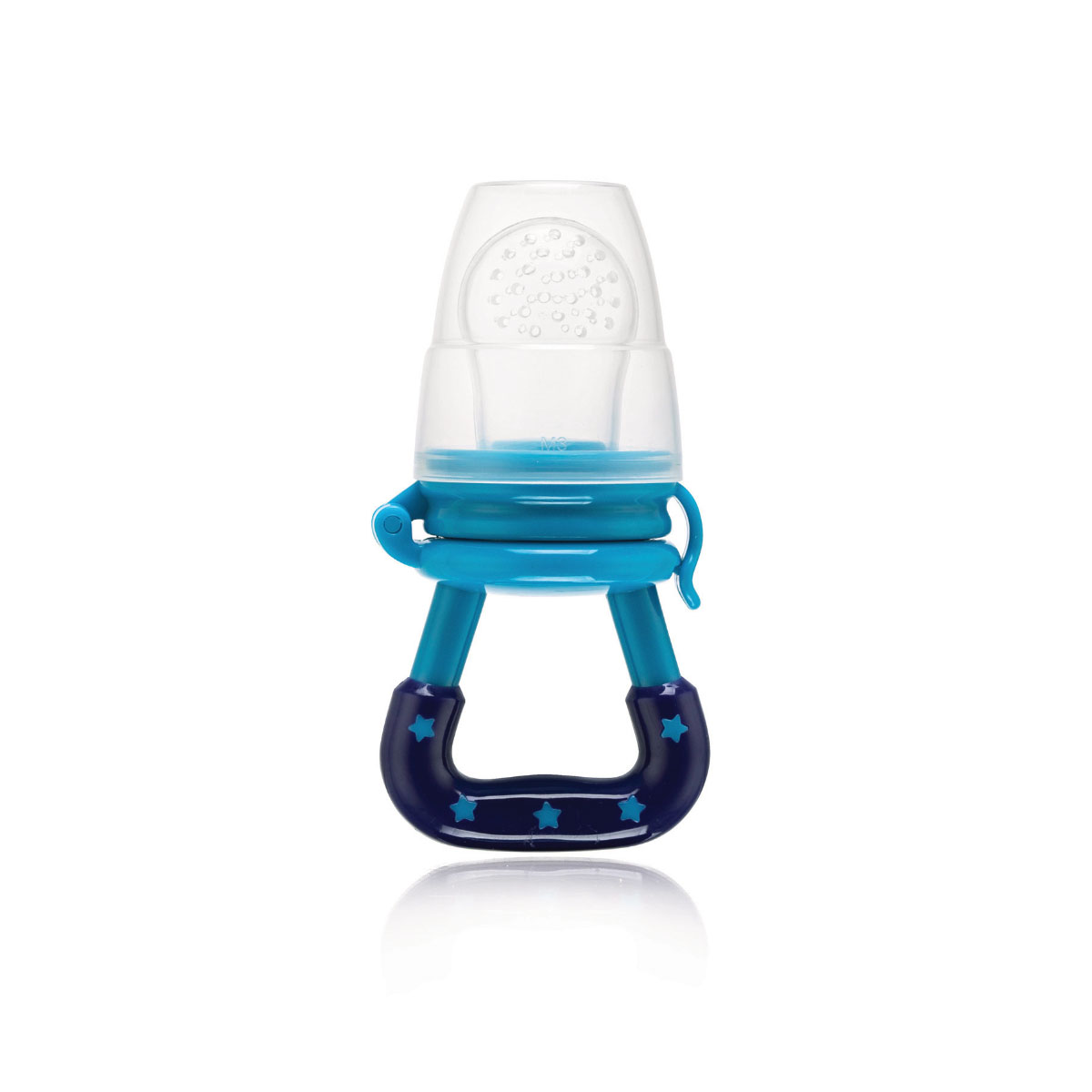 Blue Snookums safety baby fruit feeder with easy-grip handle