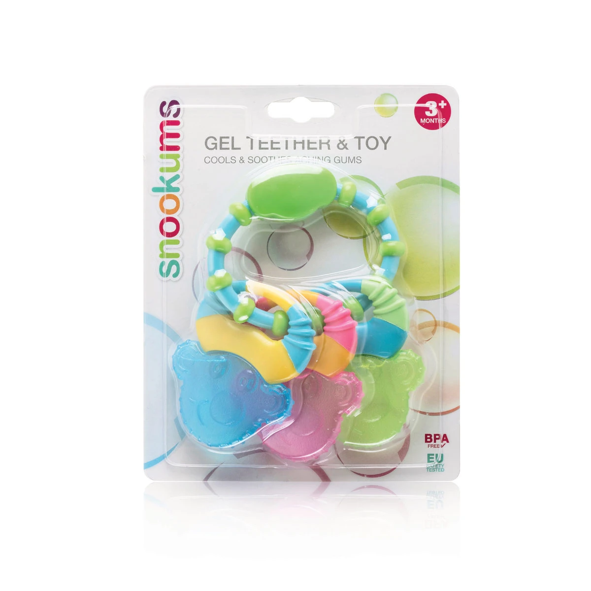 Gel teething toy for babies with colourful textured teething rings, 3 months plus