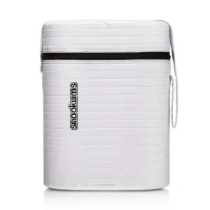 Snookums white insulated bottle carrier with zip closure and carry handle