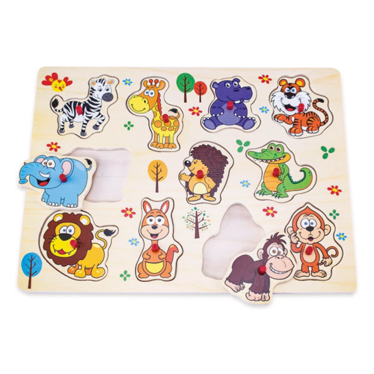 Kids Wild Animals Wooden Peg Puzzle with colourful animal pieces