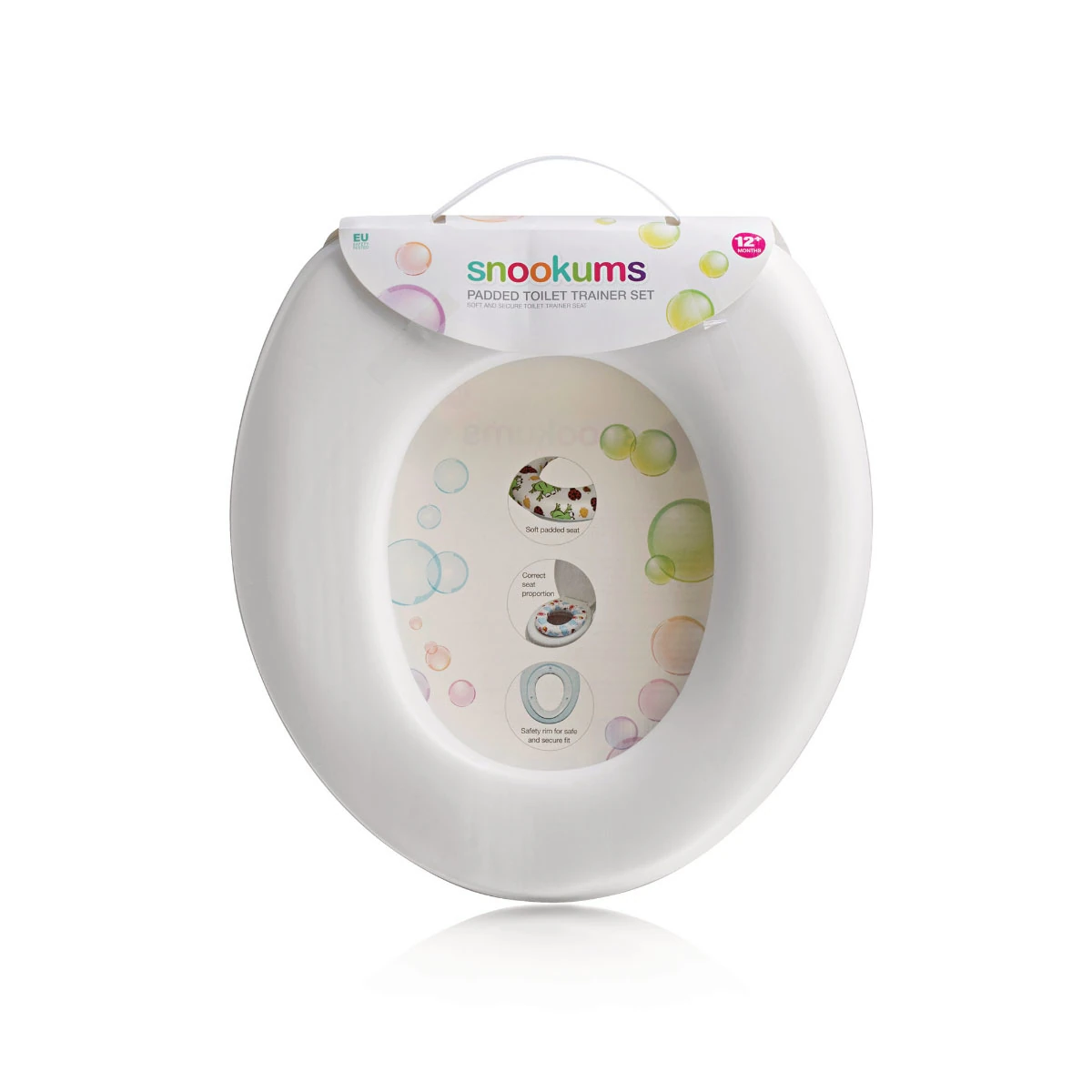 Snookums padded toilet training seat set shown in its retail packaging