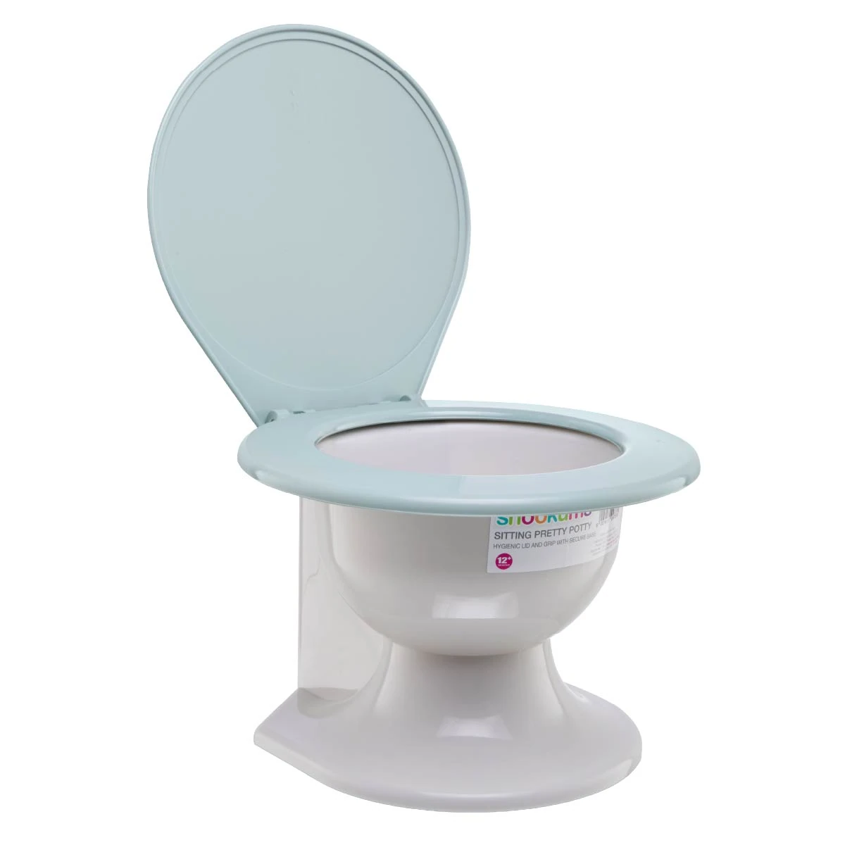 Green toddler potty training toilet with hygienic lid and easy-grip handle