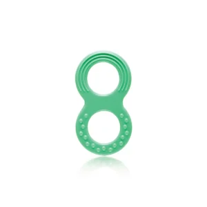 Green Snookums baby rubber teether with textured surfaces for soothing gums