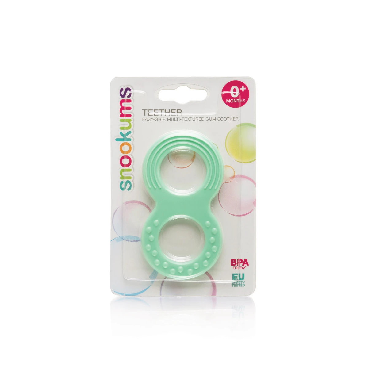 Snookums baby rubber teether with multi-textured surface for soothing gums