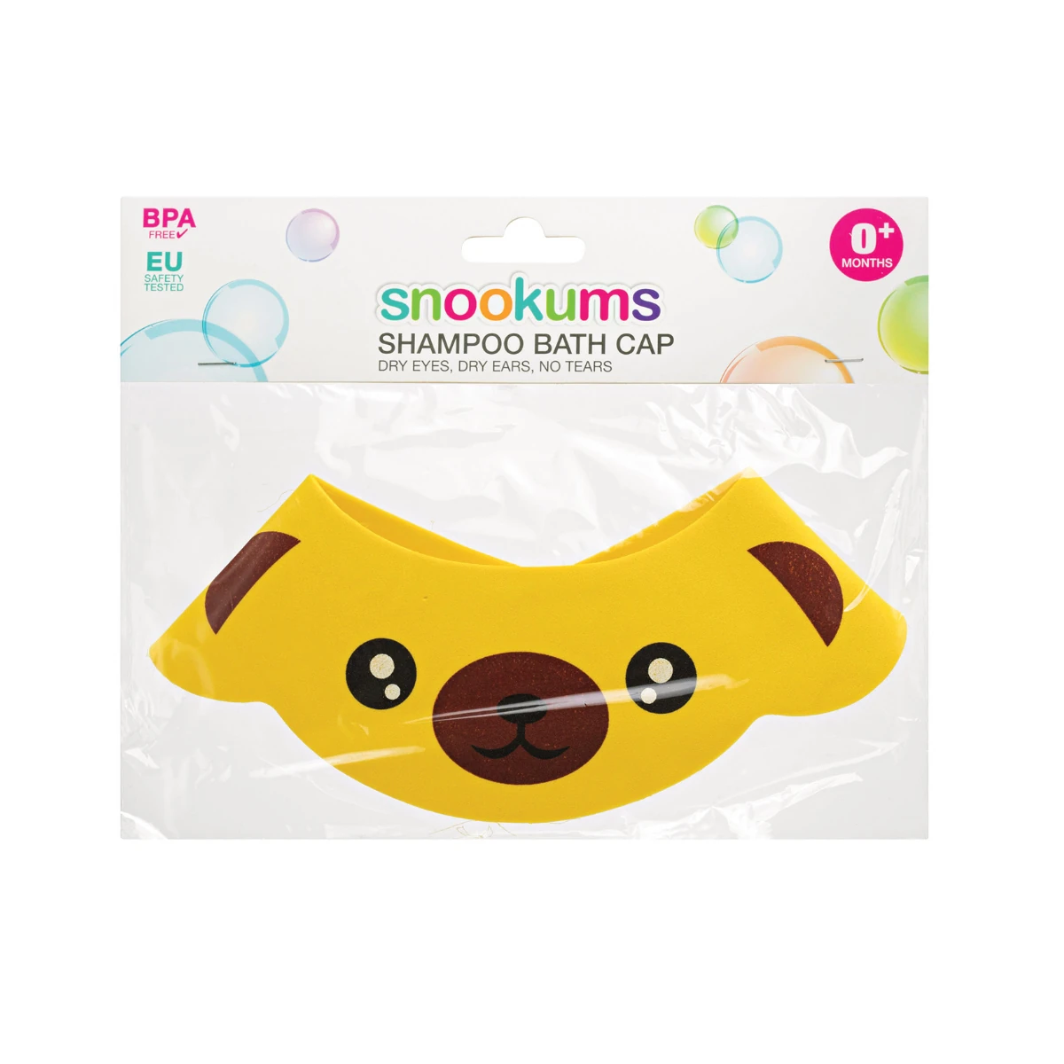 Snookums yellow bear shampoo bath cap in retail packaging
