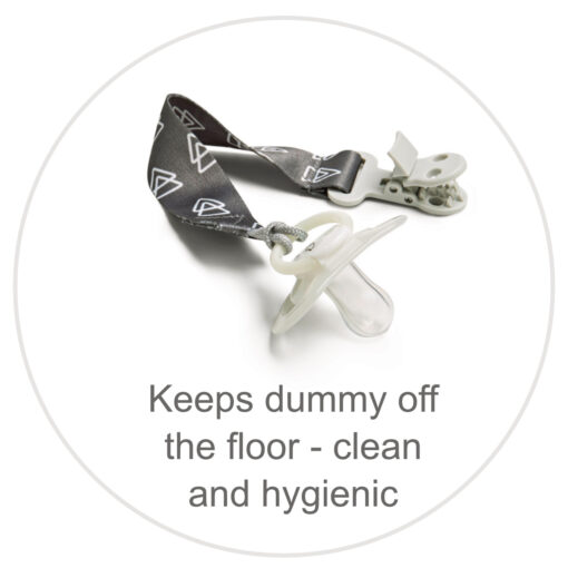 Soother clip keeps dummy clean and hygienic