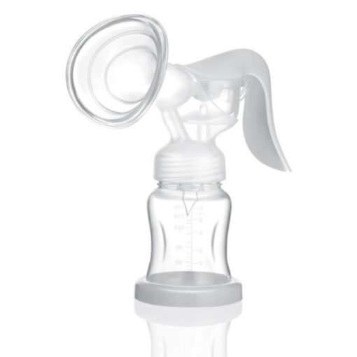 Snookums manual breast pump with contoured silicone shield to fit large and small breasts for maximum comfort