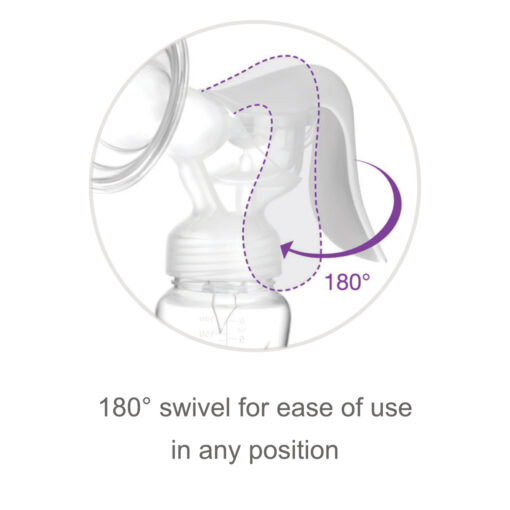 Snookums manual breast pump with swivel handle for ease of use in any position