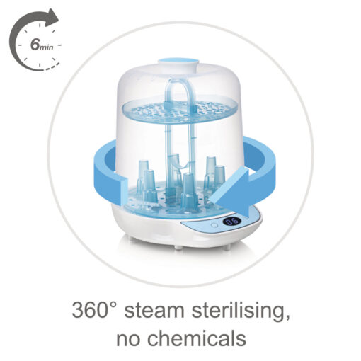 Electric steam sterilizer with large capacity for up to 6 baby bottles